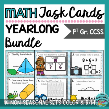 Preview of First Grade Math Task Cards YEARLONG BUNDLE