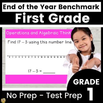 Preview of First Grade Math Test Prep – Projectable No Paper Needed – Benchmark Testing