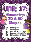 First Grade Math Unit 17 Geometry 2D Shapes and 3D Shapes 