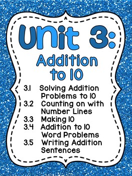 Preview of First Grade Math Unit 3 Addition to 10 (Fun Games, Worksheets, Activities!)