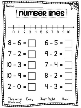 First Grade Math Unit 5 Subtraction within 10 Activities, Word Problems