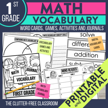 Preview of Math Vocabulary Games, Cards, Journals and More for 1st Grade