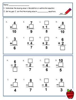Preview of First Grade Math Worksheet Using CC I can statements For 1.OA.8