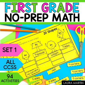 Preview of First Grade Math Worksheets - First Grade Math Morning Work - Cut and Paste Math
