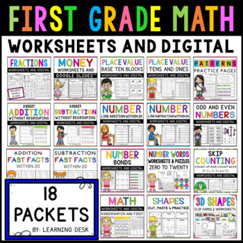 Preview of First Grade Math Worksheets Google Slides Kindergarten First Second Grade