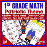 Patriotic 1st Grade Math Review Worksheets | Color by Code