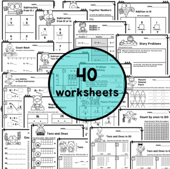 First Grade Math Review Worksheets by Kiddie Concepts | TpT