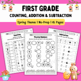 First Grade Math Worksheets | Spring Theme | Counting, Addition & Subtraction