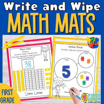Preview of 1st Grade Math Mats Worksheets No Prep Games and Activities Write and Wipe