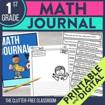 Preview of Math Writing Prompts and Journal Cover for 1st Grade | Digital & Printable