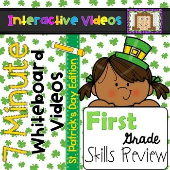 Preview of First Grade Math and ELA Review 7 Minute Whiteboard Videos - St Patricks