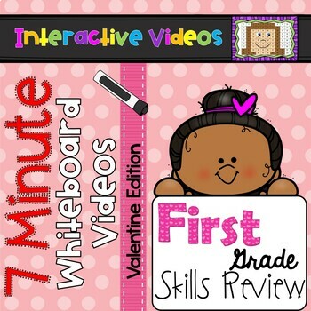 Preview of First Grade Math and ELA Review 7 Minute Whiteboard Videos - Valentines