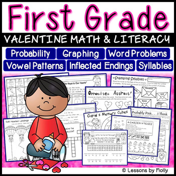 Preview of First Grade Math and Literacy Activities for Valentine's Week