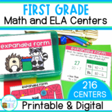 First Grade Math and Literacy Centers Bundle | Digital and