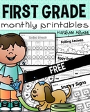 FREE - First Grade Math and Literacy Monthly Printable Pages