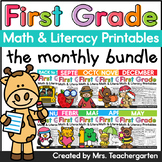 First Grade Math and Literacy Printables - Monthly BUNDLE