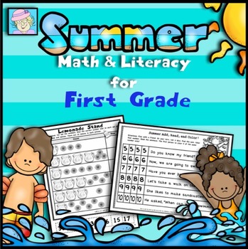 Preview of Summer Literacy and Math First Grade Worksheets NO PREP