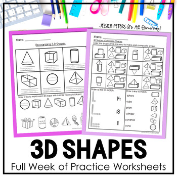 Preview of 3D Shapes Worksheets | 1st Grade | Composite 3D Shapes | Real World Shapes