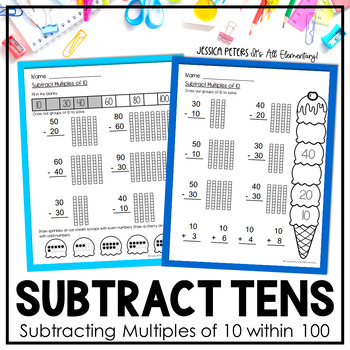 Preview of Subtracting Multiples of 10 Worksheets | Subtract Multiples of Ten