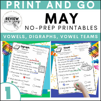 Preview of First Grade May Activities for End of Year No Prep Printables Review