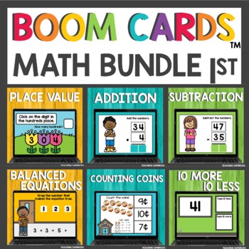 Preview of First Grade May Math Boom Cards™ Digital Activities