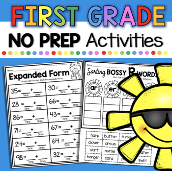 Preview of First Grade May Worksheets Activities Math Phonics Independent Review Packet