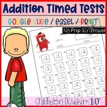 Preview of First Grade Minute Math Daily Challenges, GOOGLE SLIDES, Addition Timed Tests_V3