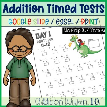 Preview of First Grade Minute Math Daily Challenges, GOOGLE SLIDES, Addition Timed Tests_V4