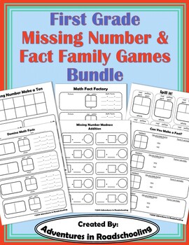 Preview of First Grade Missing Number and Fact Family Games Bundle