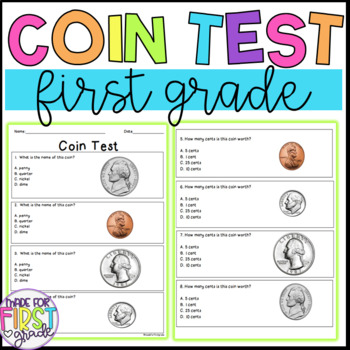 Preview of First Grade Money Test: Coin Test