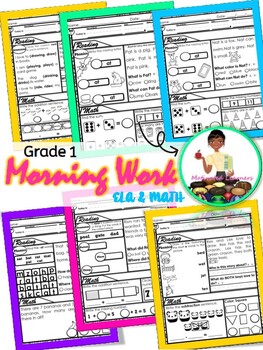 Preview of First Grade Morning Work ELA & Math | First Grade Spiral Review | Qtr 1
