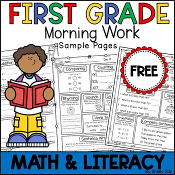 Preview of First Grade Morning Work Free | Math and ELA Spiral Review Homework 1st Grade