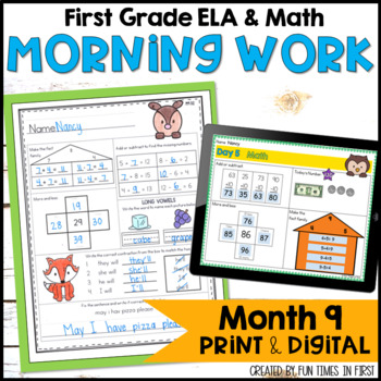 Preview of First Grade Morning Work | Printable and Digital for Google Slides™ Month 9