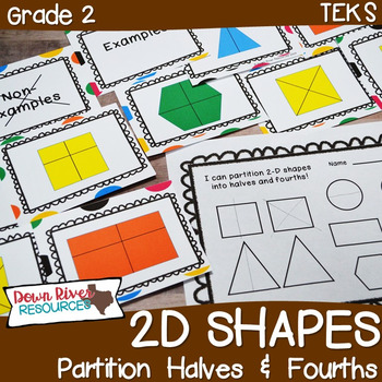 Preview of First Grade NEW Math TEKS 1.GH: Partitioning 2D Shapes into Halves & Fourths