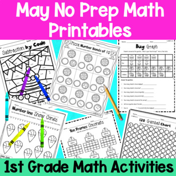 Preview of First Grade No Prep Math Worksheet Packet For May + TpT EASEL Activity