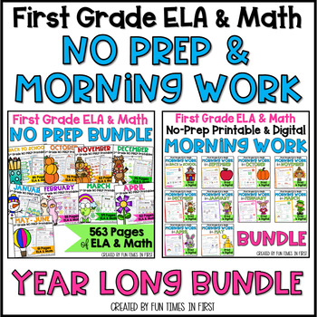 Preview of First Grade No Prep Worksheets and Morning Work - Year Long Bundle