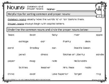 first grade common proper possessive nouns l11b by teaching with