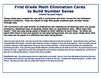 Preview of First Grade Number Sense Elimination Cards with expressions 5-12