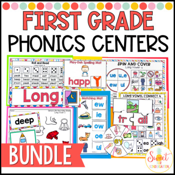 Preview of First Grade Phonics Center Activities and Games Bundle for the Year