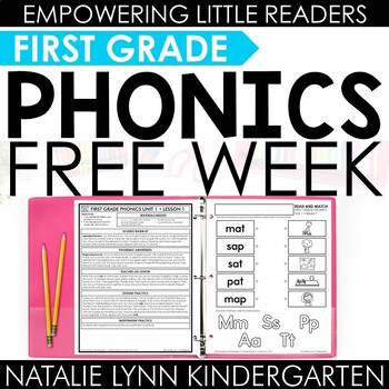 Preview of First Grade Phonics Curriculum FREE WEEK Letters mastp and CVC Short Vowel a