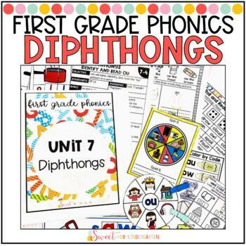 Preview of First Grade Phonics Diphthongs Unit | ow ou oy oi aw au Lesson Plans