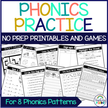 Preview of 1st Grade Phonics Review Games and Worksheets - No-Prep Phonics Activities