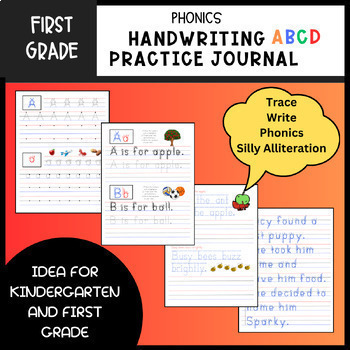 Preview of First Grade Phonics Handwriting Practice: Tracing, Writing, Alliterations