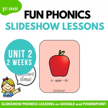 Preview of First Grade Phonics Lesson Unit 2 Slideshow with Google Slides and Power Point