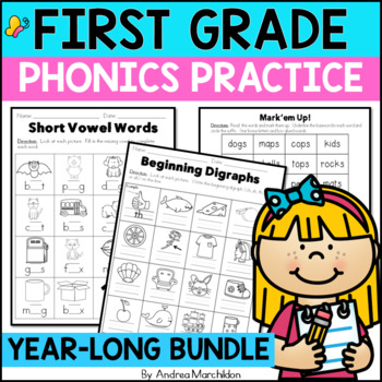 Preview of First Grade Phonics Level 1 Units 1 - 14 Bundle