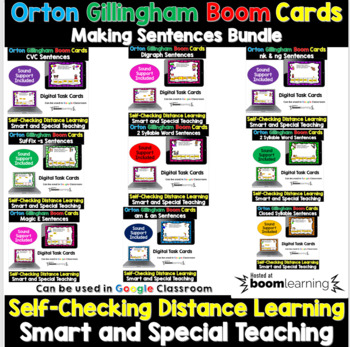 Preview of First Grade Phonics Making Sentences Boom Card Bundle Orton Gillingham RTI