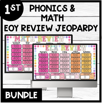 Preview of 1st Grade Phonics & Math Review Jeopardy Game BUNDLE