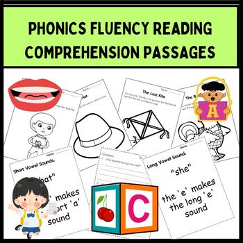 Preview of First Grade Phonics Reading Fluency Comprehension Passages Questions Worksheets