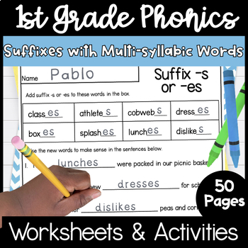 Preview of First Grade Phonics Unit 13 Multi Syllabic Words with Suffixes and Trick Words