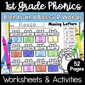 Preview of First Grade Phonics Unit 8 Blends and R Controlled Words